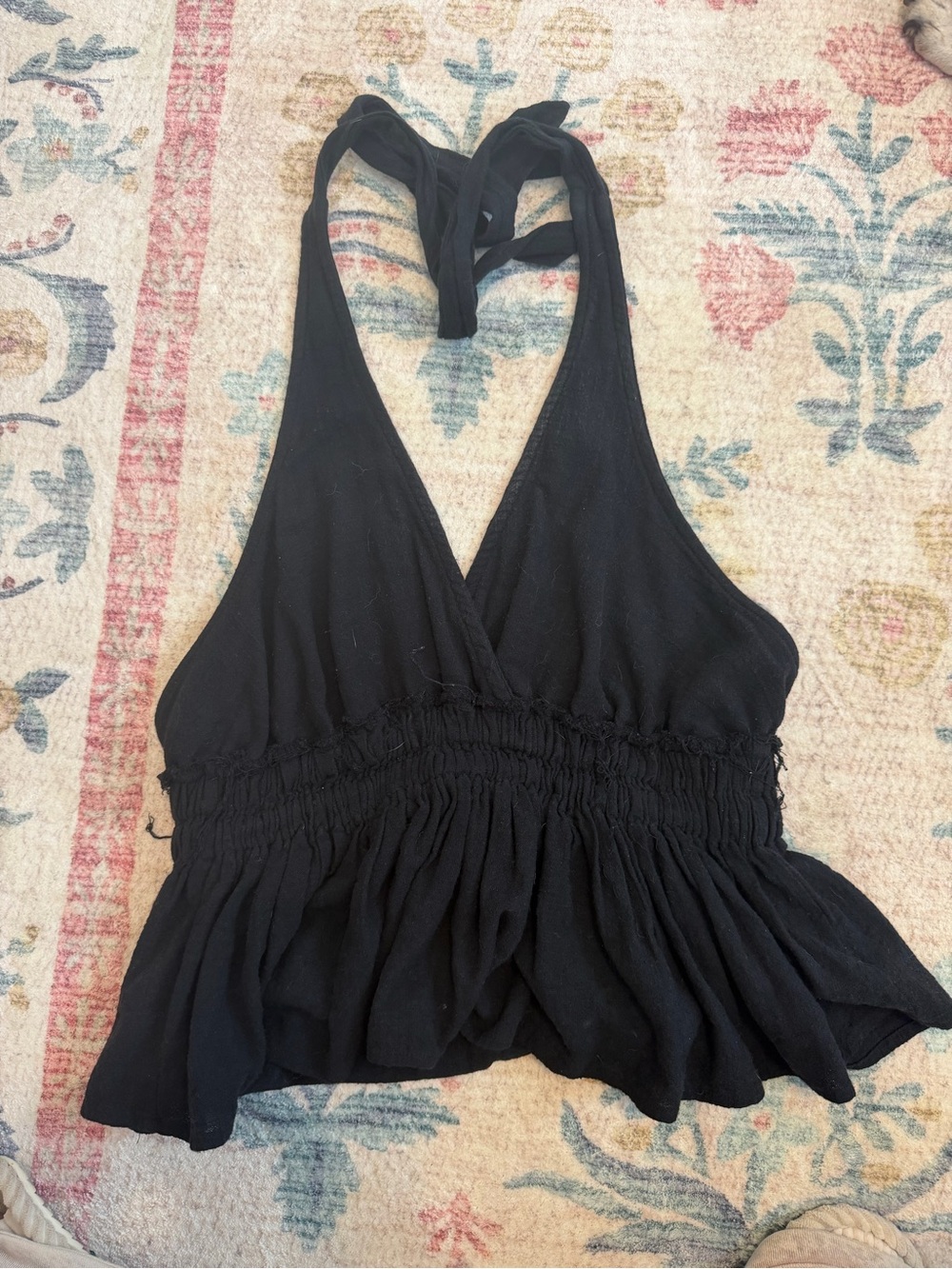 Ocean Drive Black linen Halter Smocked Waist Camisole